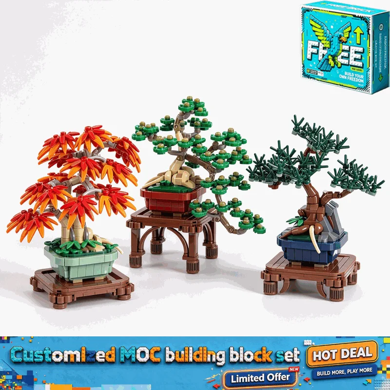 1506Pcs Bonsai Collection Building Blocks Mini Tree Plant Model Oriental Garden Home Decor Assembly Display Creative Gift Set