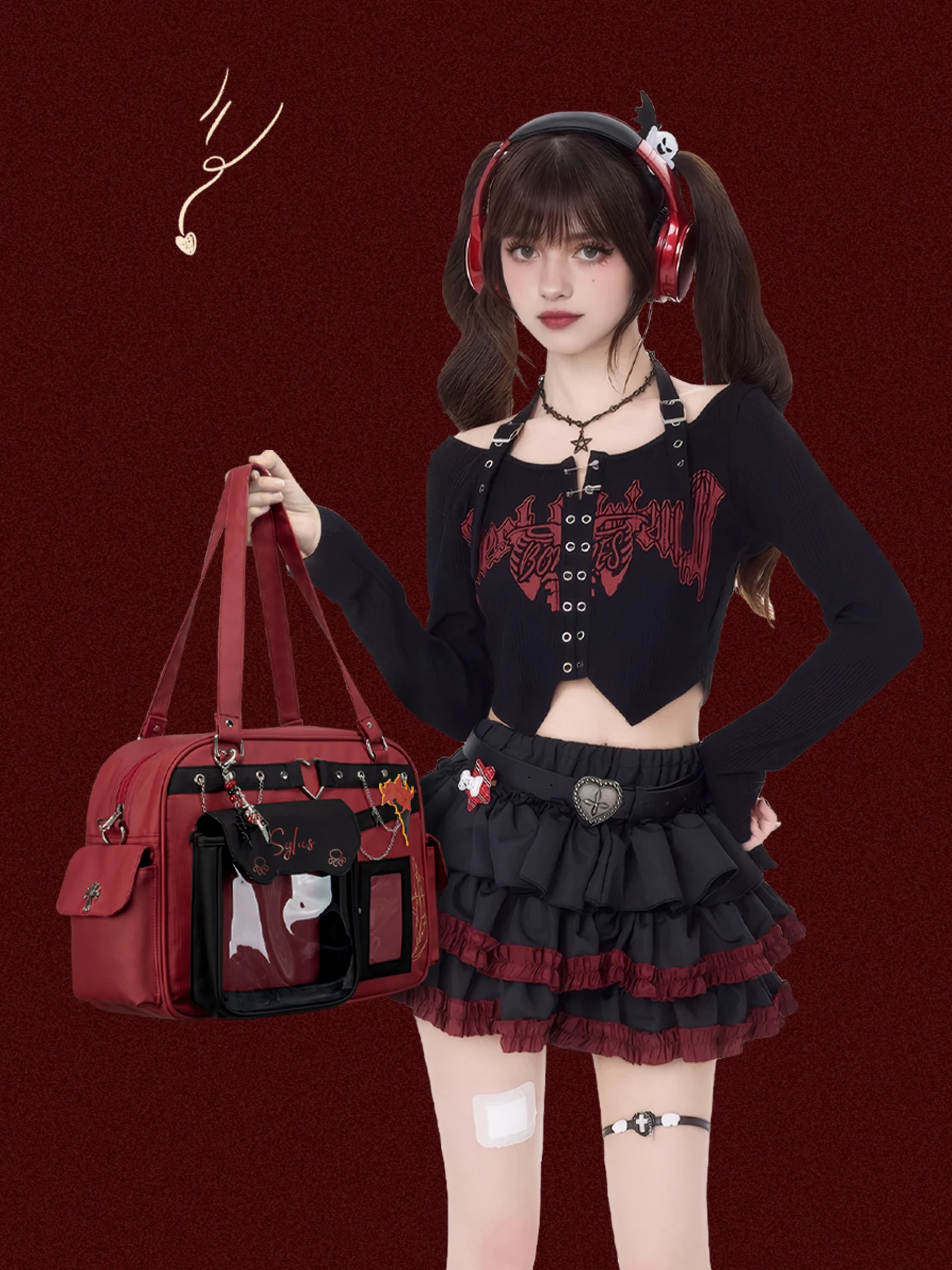 Gothic Dark Red ltaBag Large Capacity Crossbody Square Bag Women