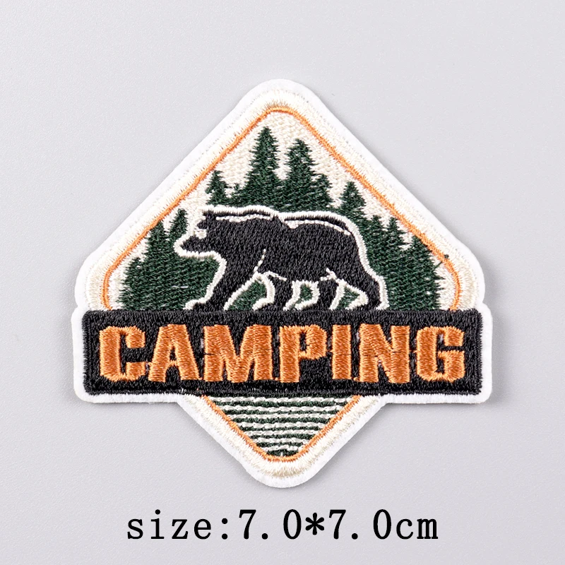 Wilderness Patch Iron On Patches For Clothing Outdoor Embroidered Patches On Clothes Camping Embroidery Patch Hook Loop Stickers