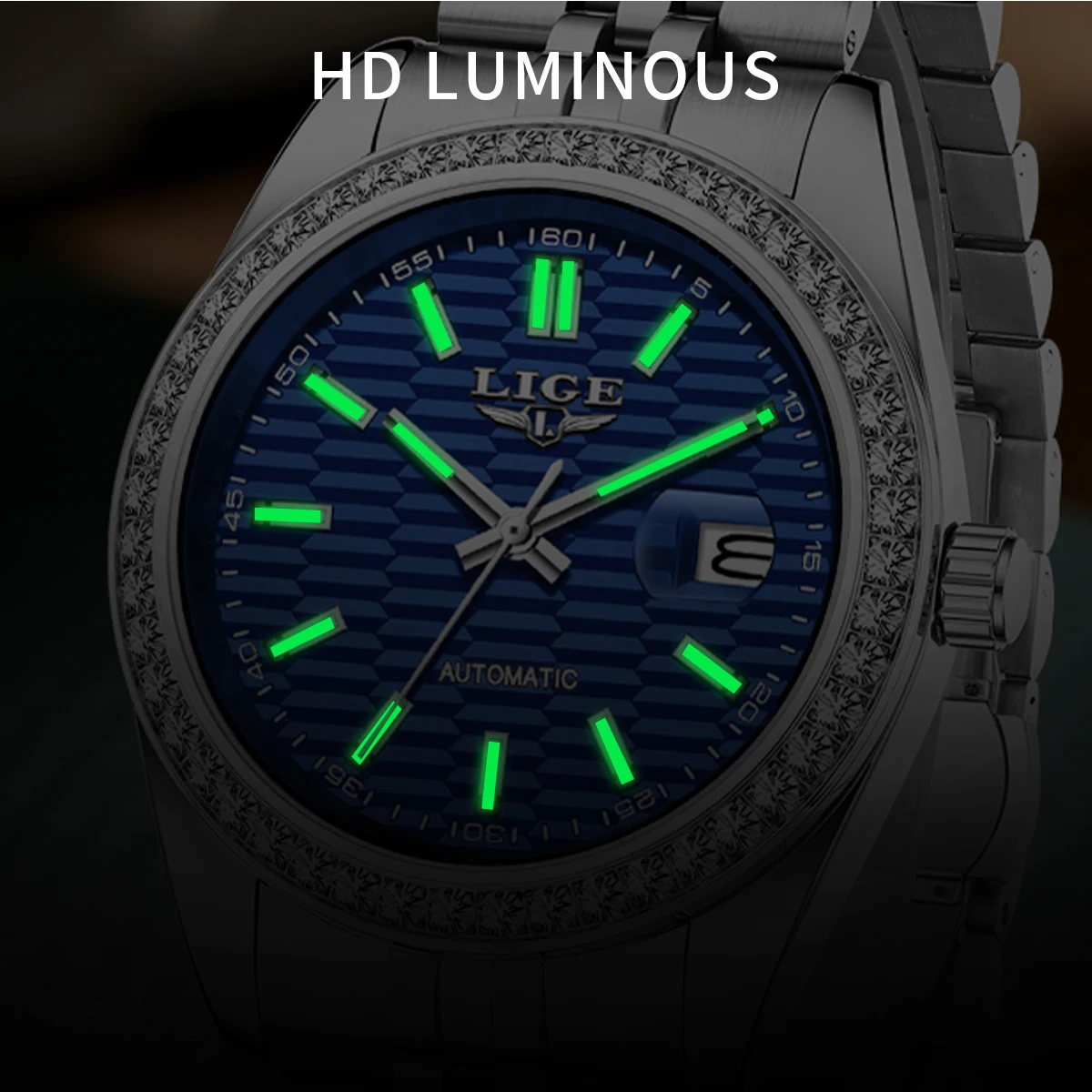 LIGE Orologio meccanico da uomo Orologio automatico di lusso delle migliori marche Orologio da uomo luminoso impermeabile in acciaio inossidabile da lavoro + scatola per orologi regalo
