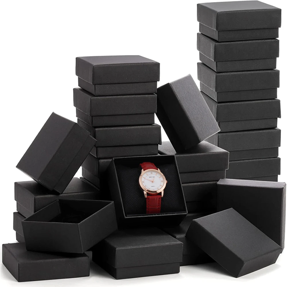

18Pcs-8x8.5x5.5cm Black Kraft Jewelry Gift Box Cardboard Watch Packaging Organizer Boxes Case With Sponge Inside