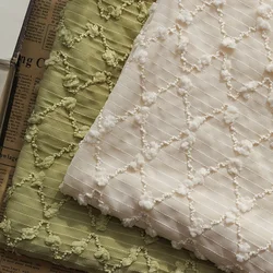 Chiffon diamond lattice wave embroidered fabric hairy ball hook embroidered striped fabric DIY ladies dress shirt