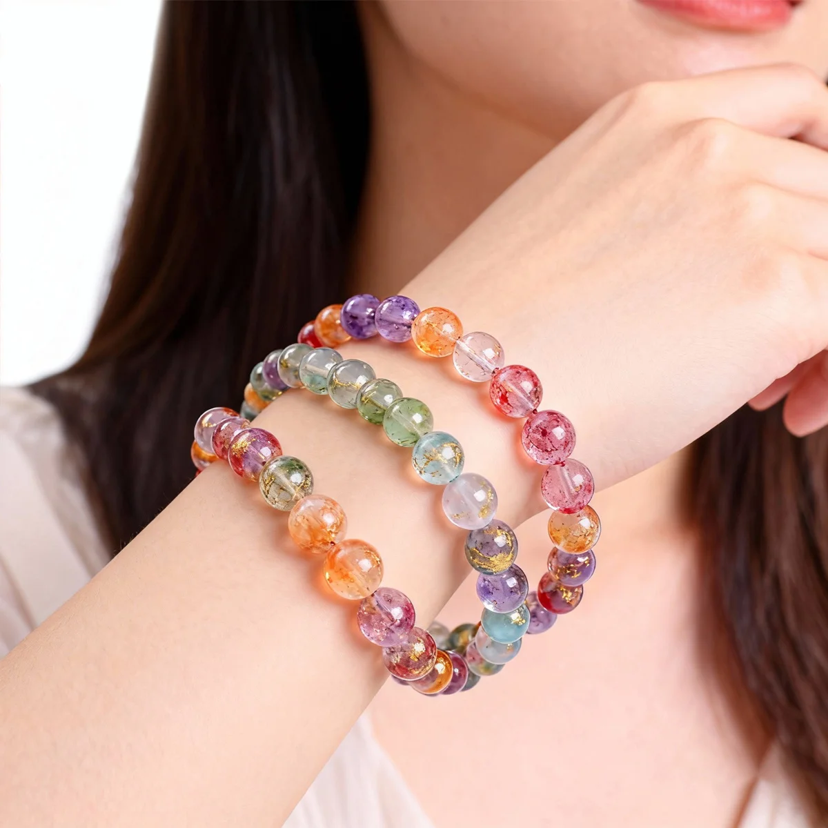 

30/50pcs 8-10mm Gold Sprinkling Ink Wash Diffusion Glass Beads Round Loose Spacer Beads for DIY Bracelet Jewelry Making Craft