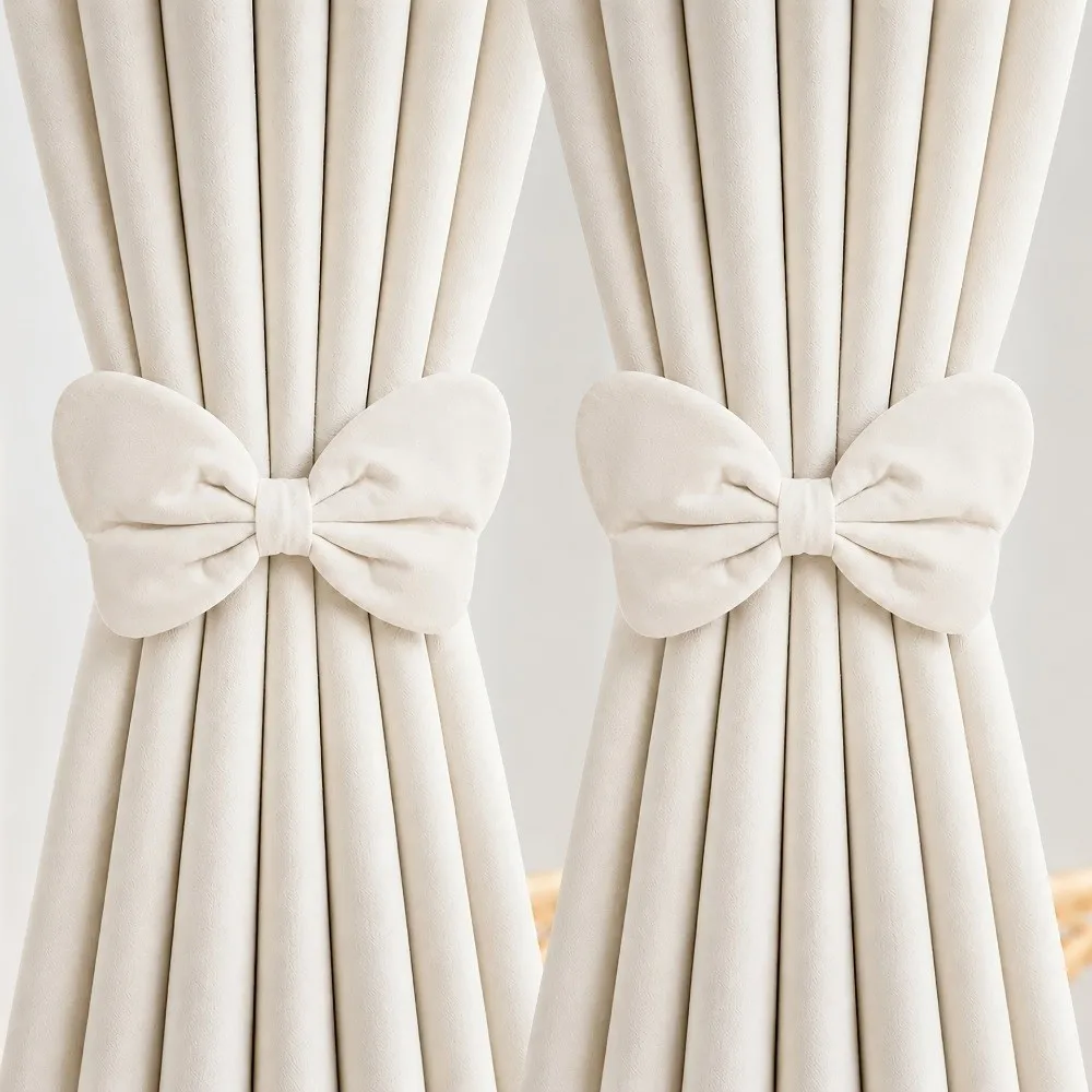 2Pcs INS Bowknot Curtain Tiebacks Velvet Creative Curtain Strap Handmade Handcrafted Velvet Bow Curtain Tiebacks Window Decor