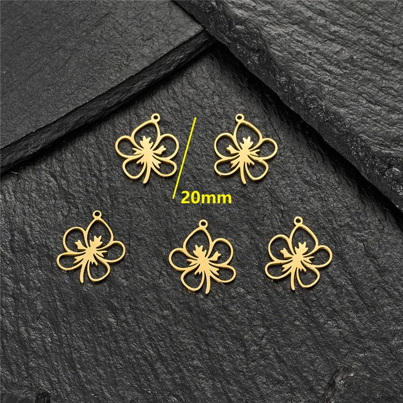 5pc/lot Golden Stainless Steel Flower Leaf Pendant Fashion Daily DIY Accessories Making Plant Charm Necklace Bracelet Jewelry