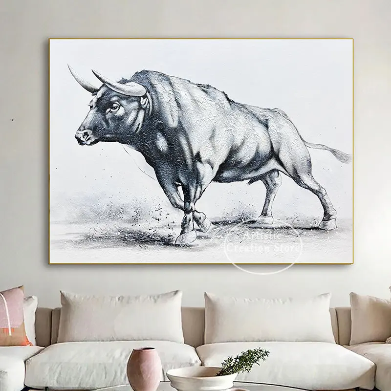 LargeWallOriginal Bull Abstract Print Canvas Painting Bull Mural Bullfighting Oil Painting Modern Animal Home Decoration Gifts