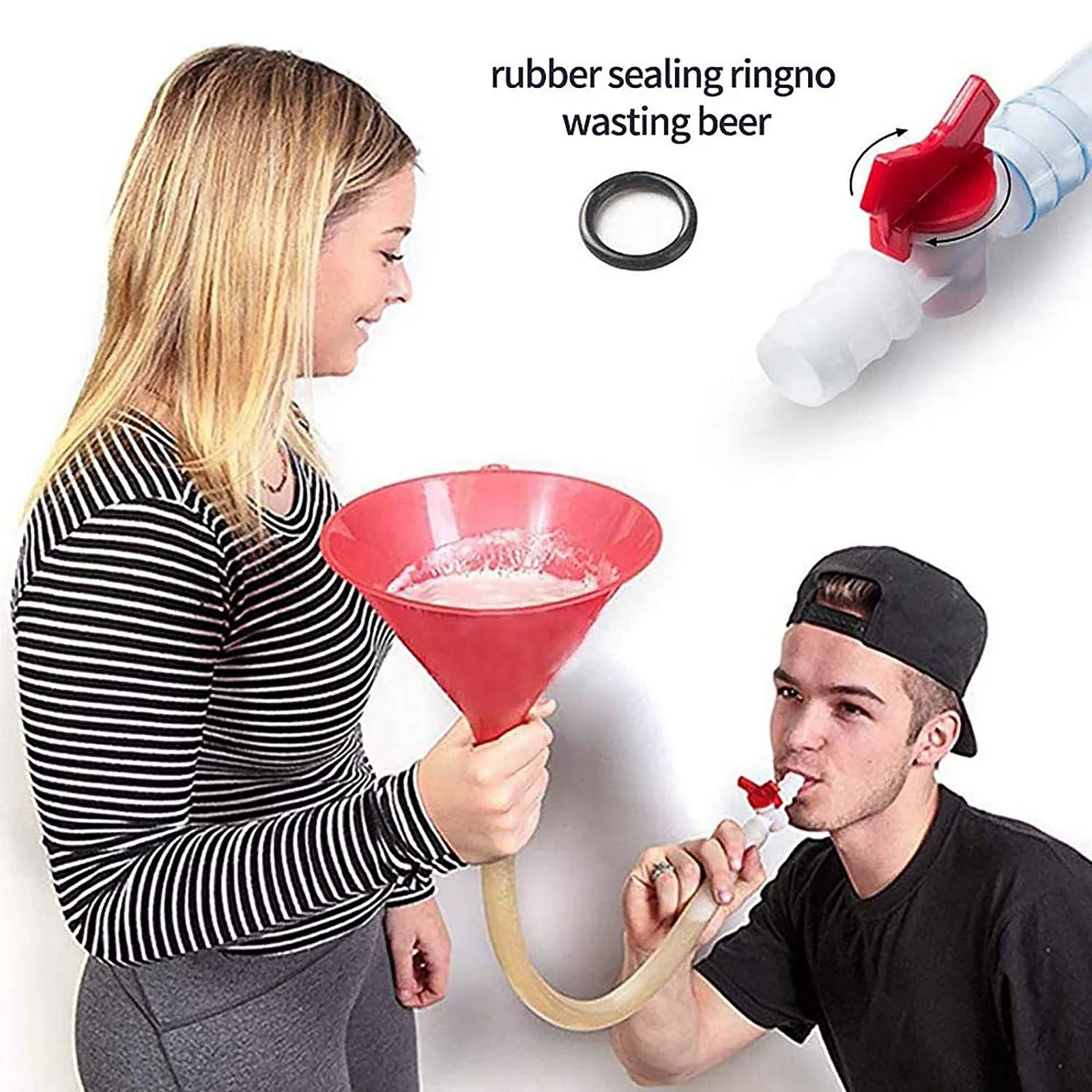 Double Header Tube Beer Filling Funnel Leakproof Long Thick Tube Beer Bong Funnel with Valve for Beer Drinking Games Music Party