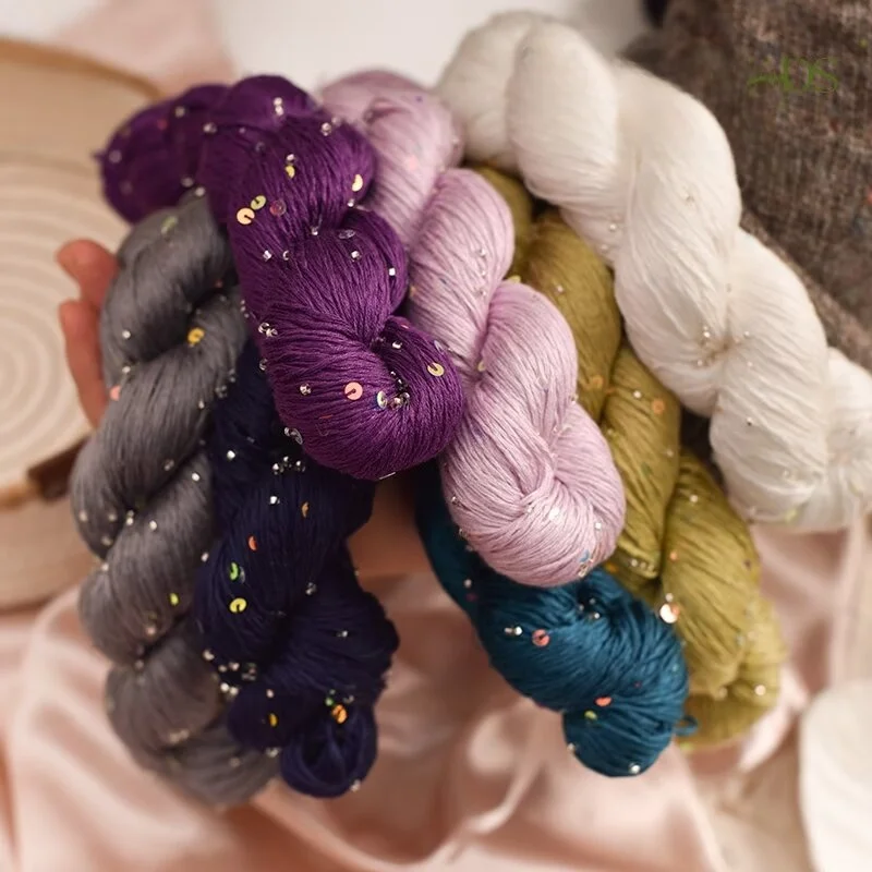 

Shiny Bead Thread Yarn Goddess Silk Linen Thread Summer Hand Knitting DIY Sweater Yarn Luminous Particle Weaving Cotton Linen...