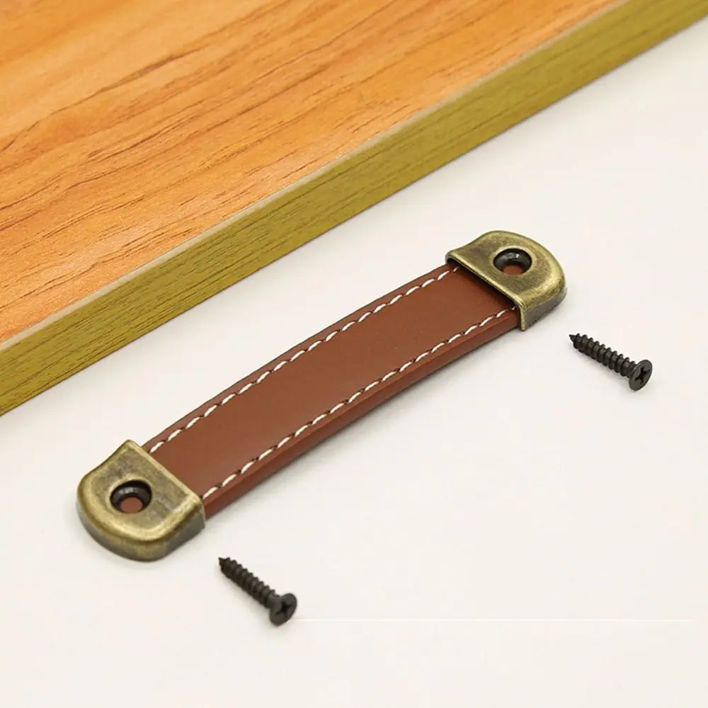 

Vintage With Screws Leather Handle Square Soft Drawer Handle Zinc Alloy 96/128/160mm Door Knobs Cabinet