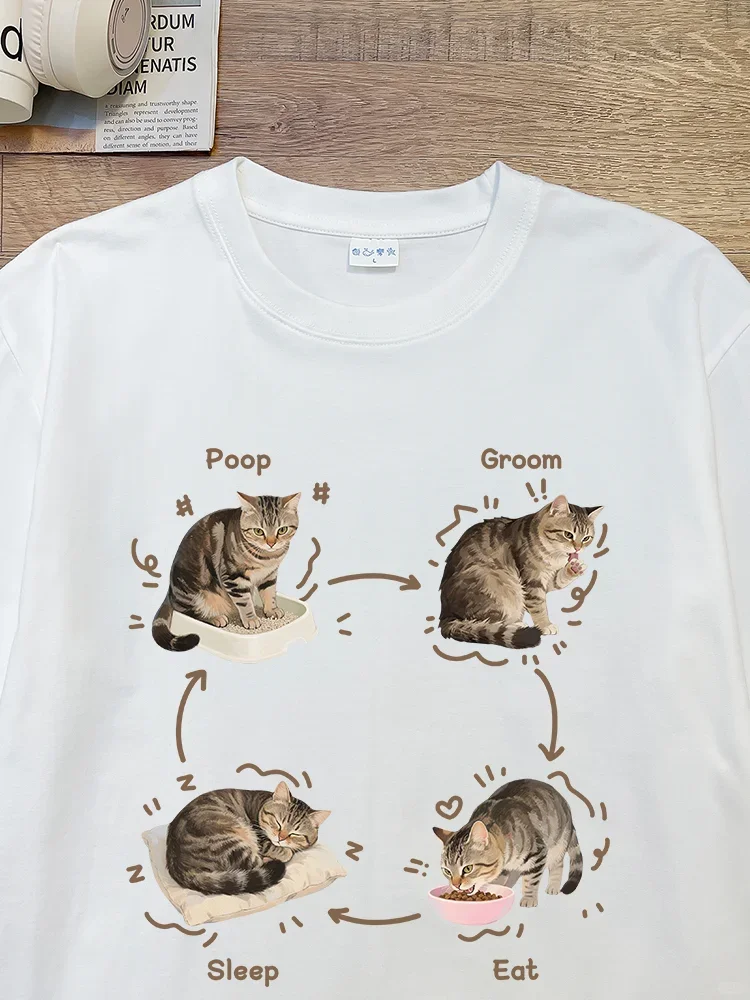 Cute Cartoon  Short Sleeve T-Shirt Unisex Breathable Cotton Casual Style Print Design Eating Drinking Urinating Theme