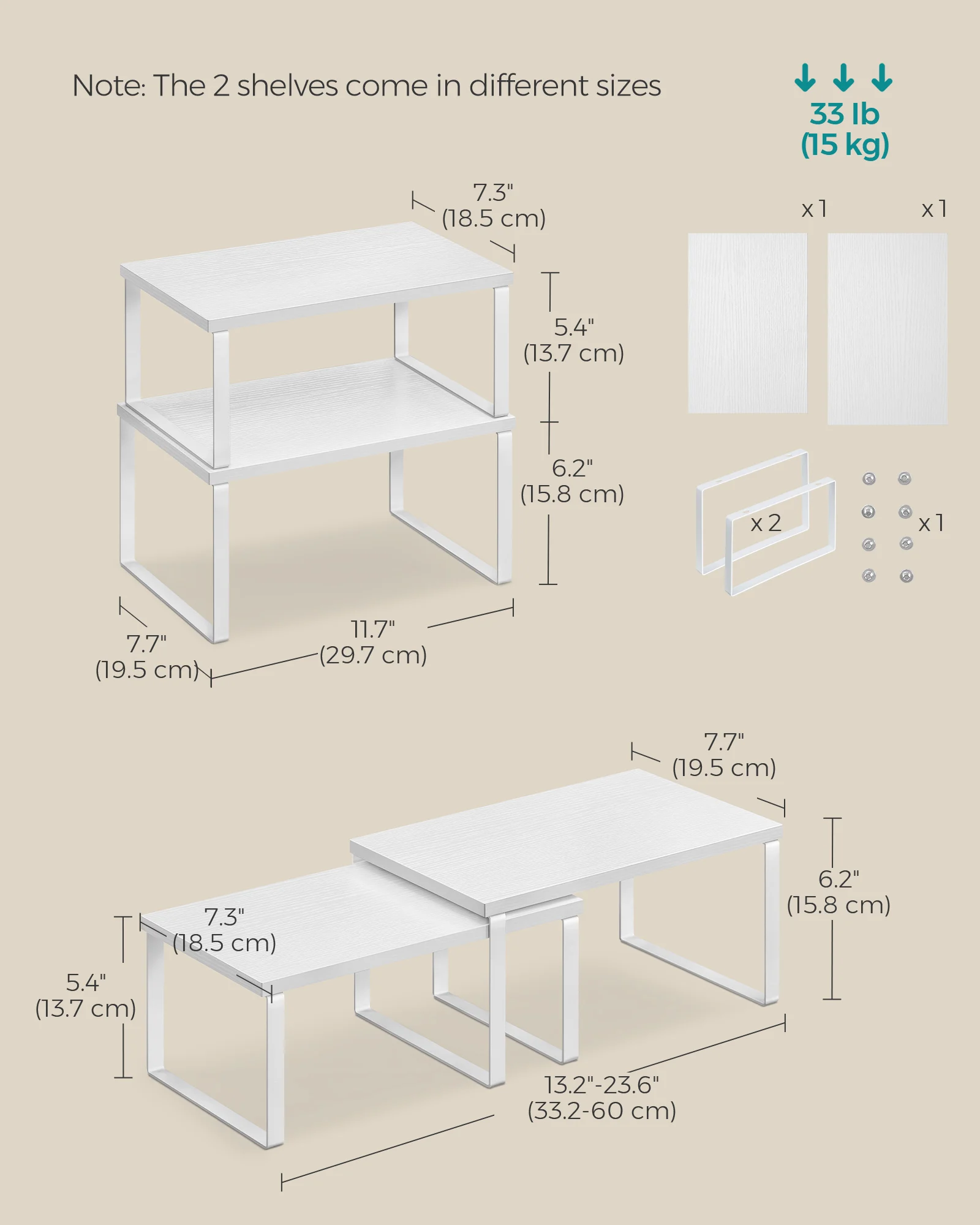 SONGMICS Cabinet Organizer Shelf, Set of 4 Kitchen Counter Shelves, Kitchen Storage, Spice Rack, Stackable, Expandable