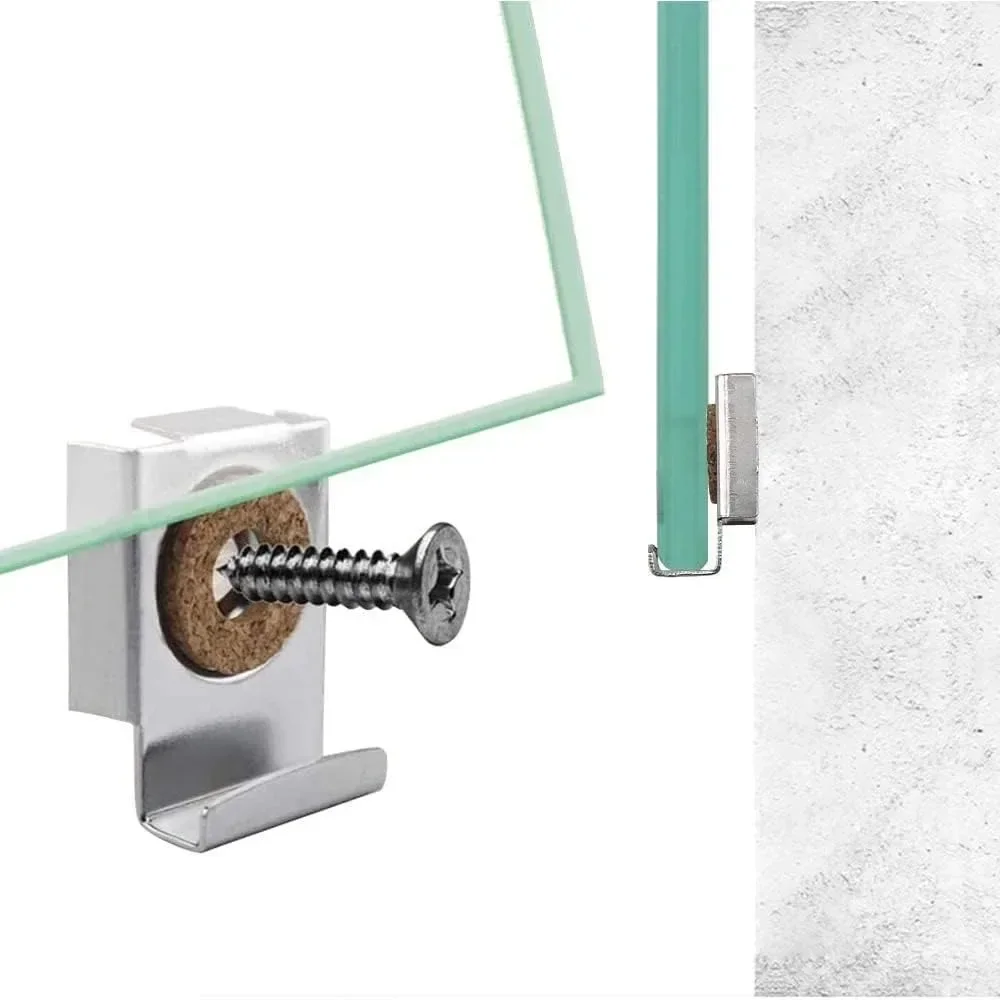 For 4pcs Chrome Mirror Wall Hanging Fixing Kit Frameless Clips Mounting Hanger Clamp Wall Brackets Clamps  Kitchen Living Room