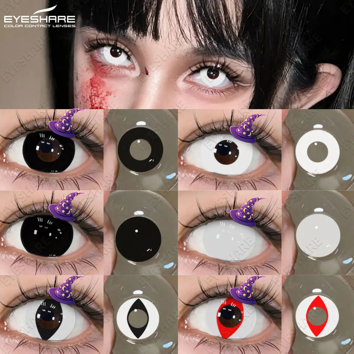 EYESHARE 1 Paar Cosplay Farbkontaktlinsen für Augen Anime Zubehör Weiße Halloween-Linse Pupilentes Schwarze Linsen Rote Augenlinse