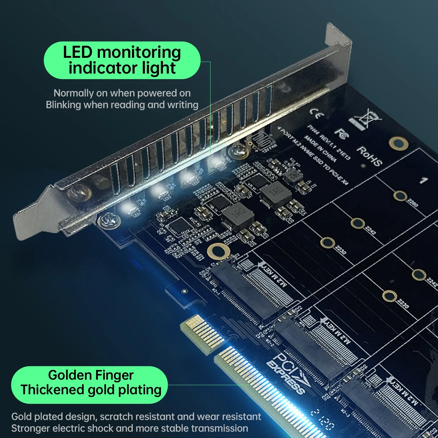 Tarjeta de expansión Quad M.2 PCIe 4,0/3,0 X16 con disipador de calor, plataforma Intel raid-on-CPU (VROC) e interfaz de ranura PCIe 4,0 RAID M.2