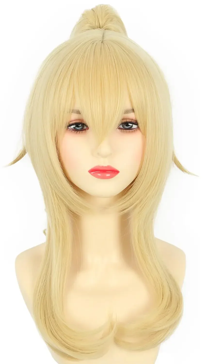 女性のための金髪のポニーテールのかつら,プリンセスのかつら,ピグテール,ハロウィーンの衣装,アニメのコスプレ,人工毛,女の子のためのパーティー