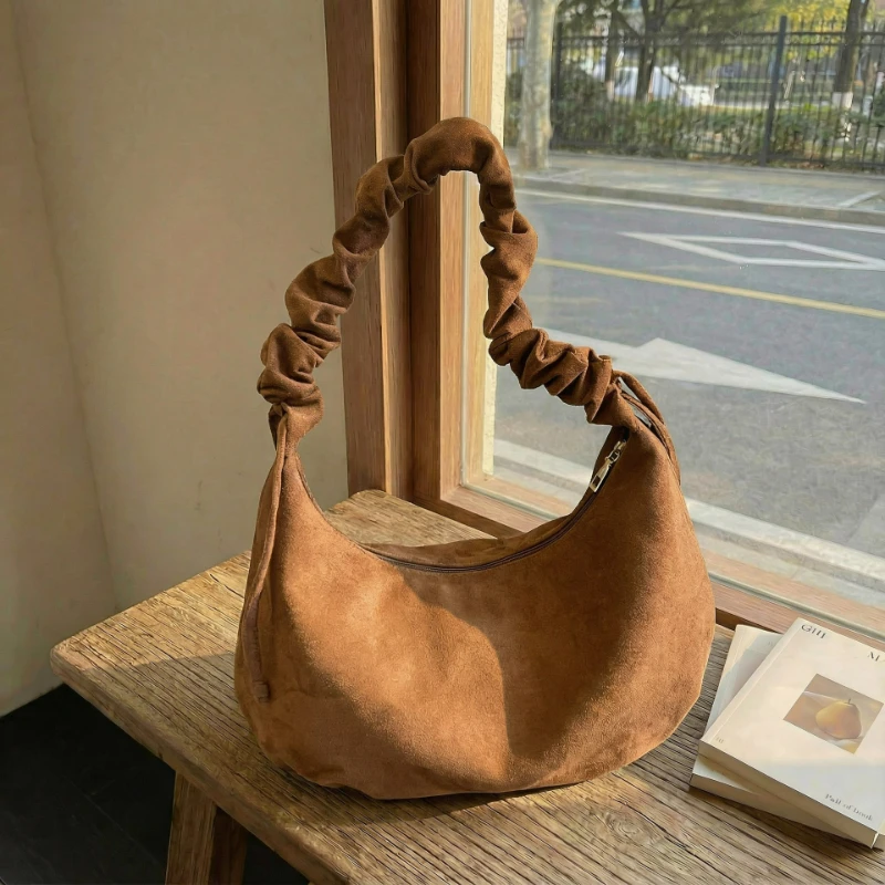 

Новая ретро-сумка через плечо из замши для женщин, легкая универсальная сумка на плечо, модная удобная и многофункциональная сумка для хранения с текстурой