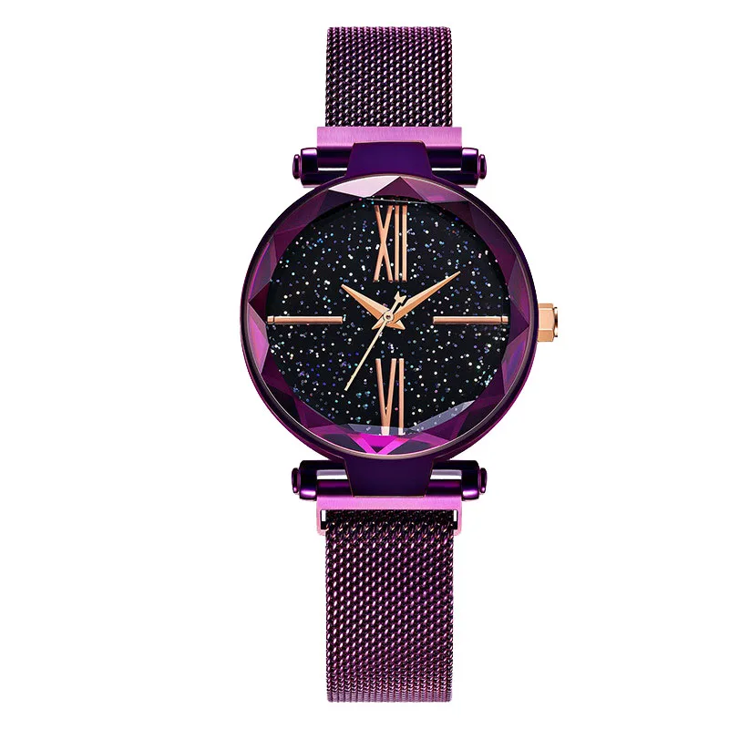 Fashion womens hot star watch magnet strap purple quartz female wristwatche