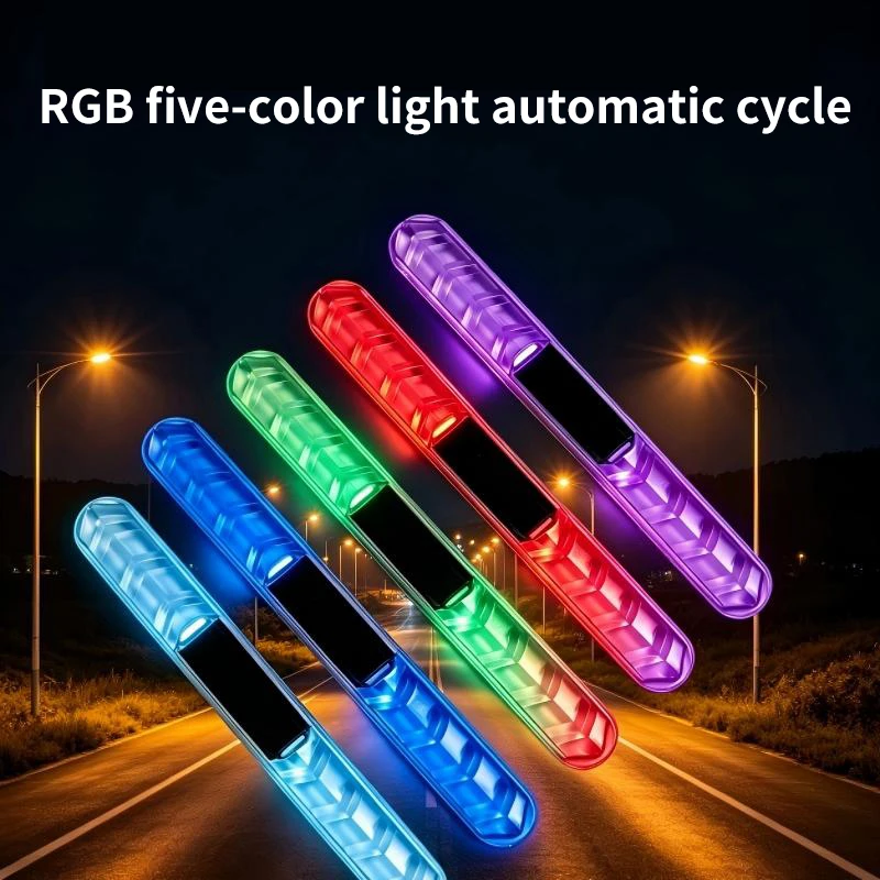 Colorful Car Door Anti-Collision Strip Light with Solar-Powered Flashing Warning for Rear-End Avoidance, Universal Fit