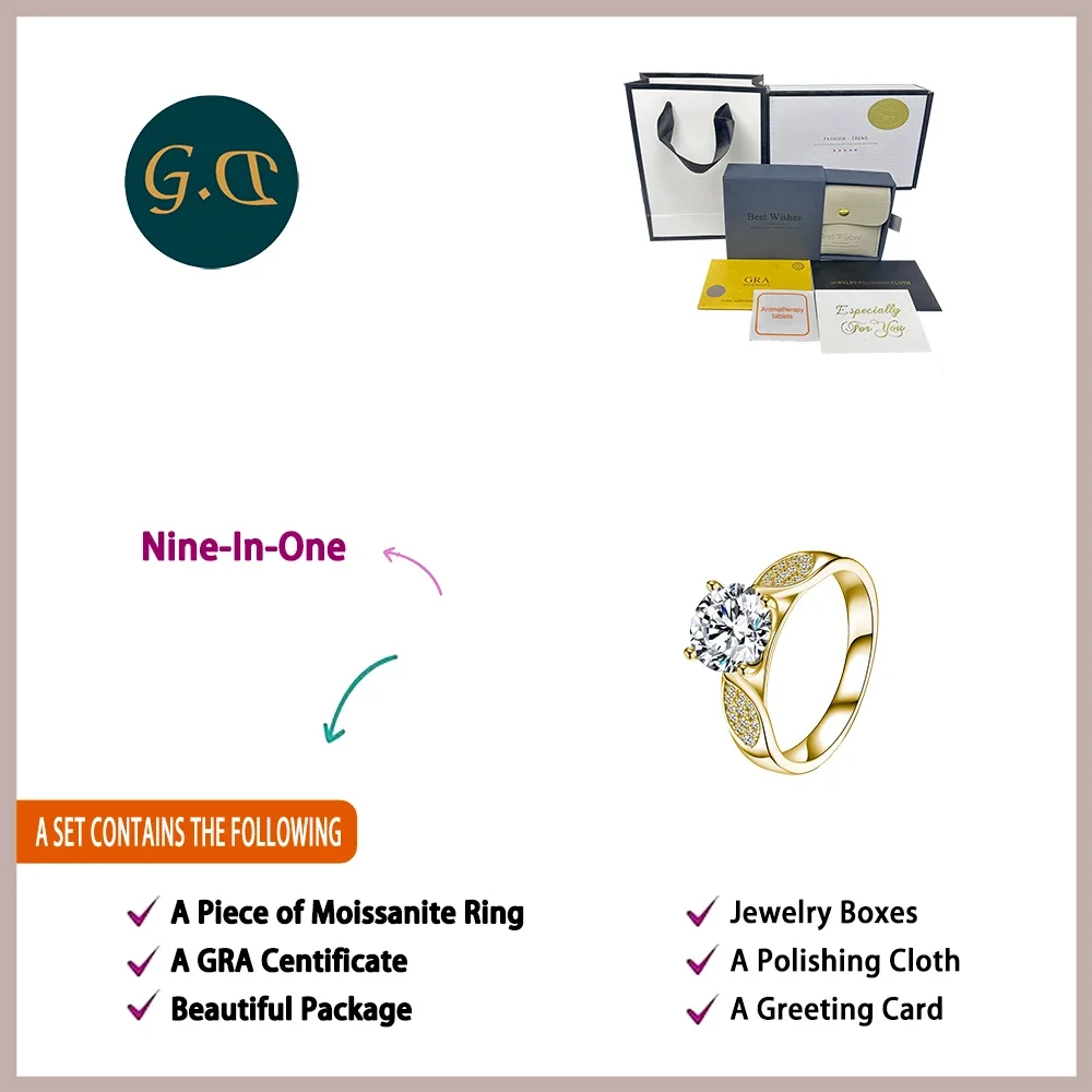 خاتم مويسانيتي 2.2 قيراط 925 فضة استرليني 18 قيراط مطلي بالذهب تمهيد لهجة فاخرة متألقة هدية خطوبة #6