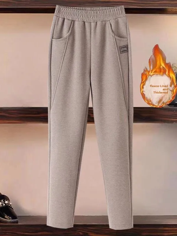 

Женские повседневные брюки больших размеров на флисовой подкладке, осенне-зимние, новые, свободные, стройнящие, универсальные, модные, с высокой талией, фасон «Харлан»