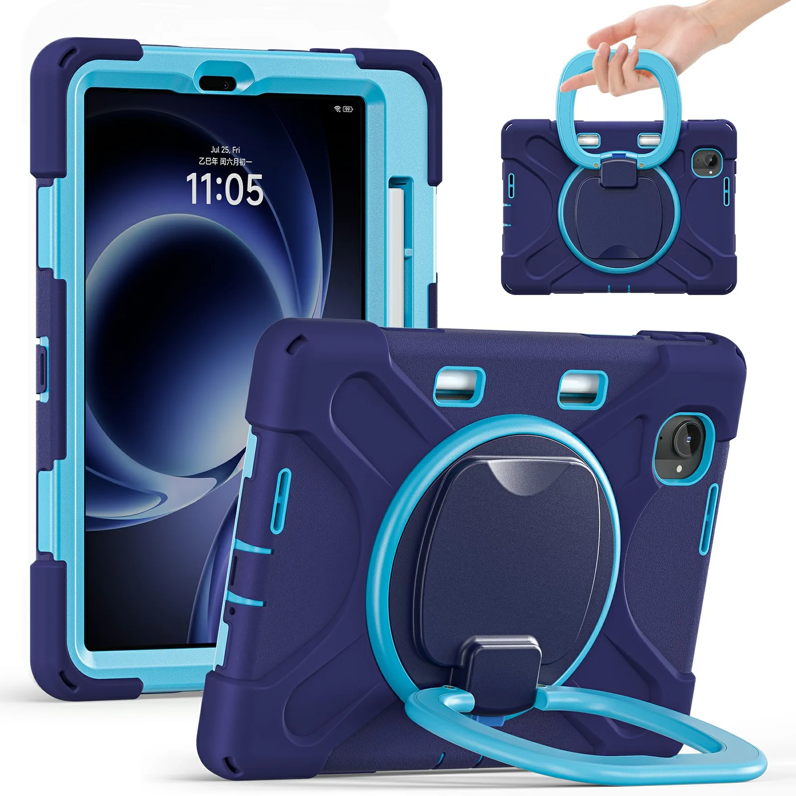 

For Xiaomi Redmi K Pad Case TPU + PC + Silicone Tablet Cover Swivel Kickstand Handle Grip - Navy Blue