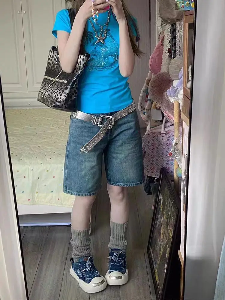 American Vintage New Moda Wid Leg Pants Denim Short High Waist Loose Slim Shorts Casual All-match Personalized Pantalones