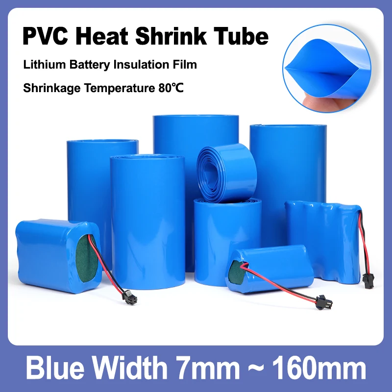 

1M ~ 20M Blue Battery Films Width 7mm ~ 160mm Insulated Sleeving Protection Wrap PVC Heat Shrink Tube for Lithium Battery Packs
