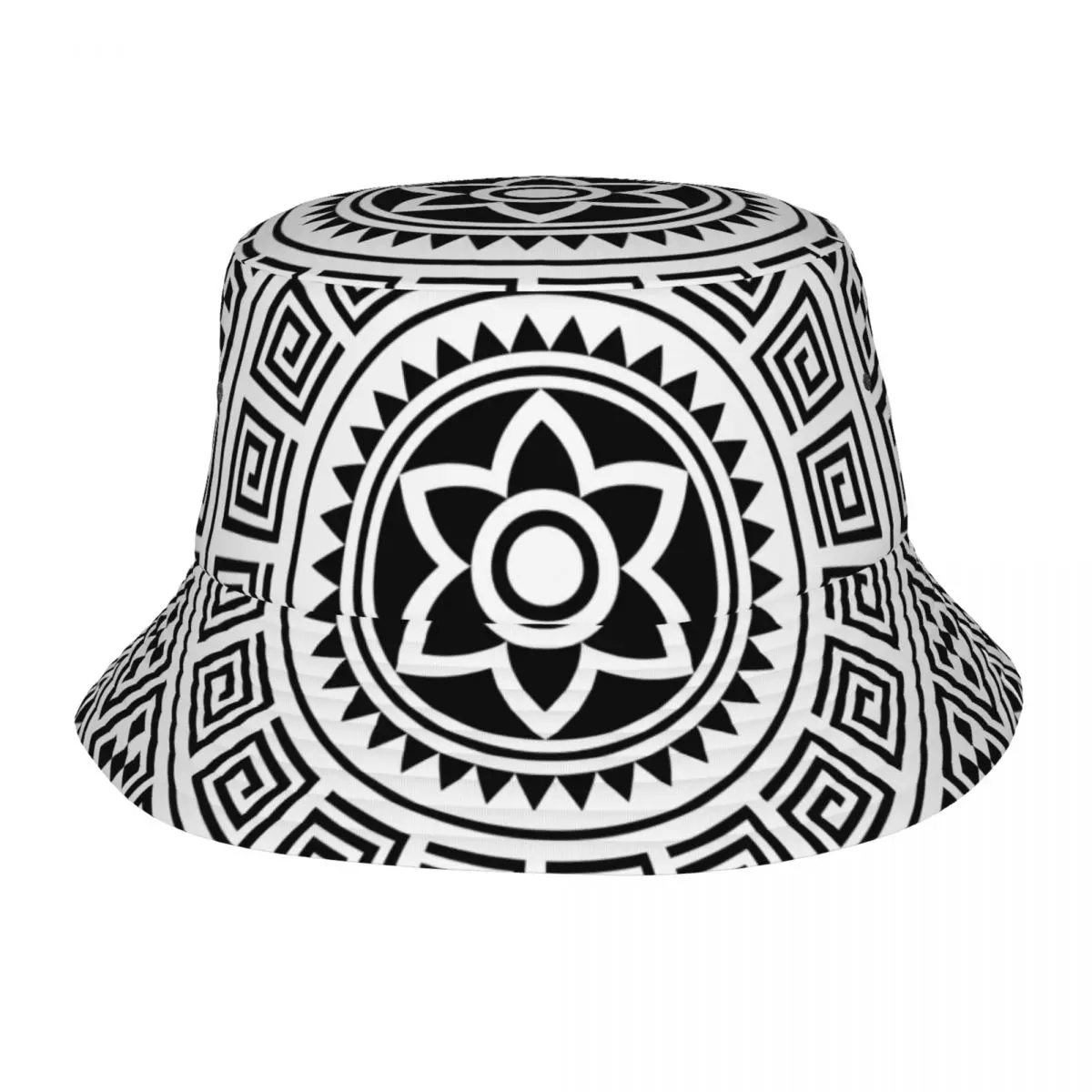 

Bucket Hat Black And White Baroque Polynesian Hawaiian Tattoo Style Fisherman Hat Foldable Women Men Sunscreen Shade Cap