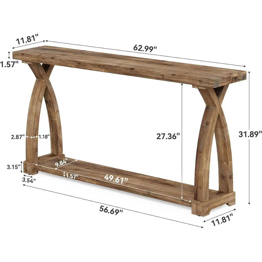 Table d'entrée étroite rustique 63 avec rangement à 2 niveaux pour canapé ou salon