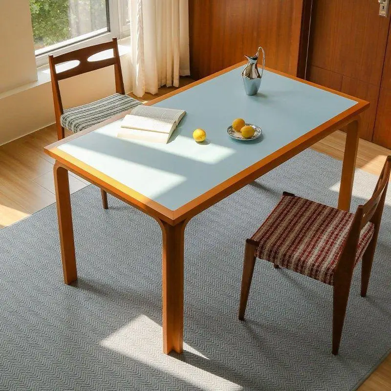 Medieval solid wood dining table household rectangular fireproof board desk dining table retro style small