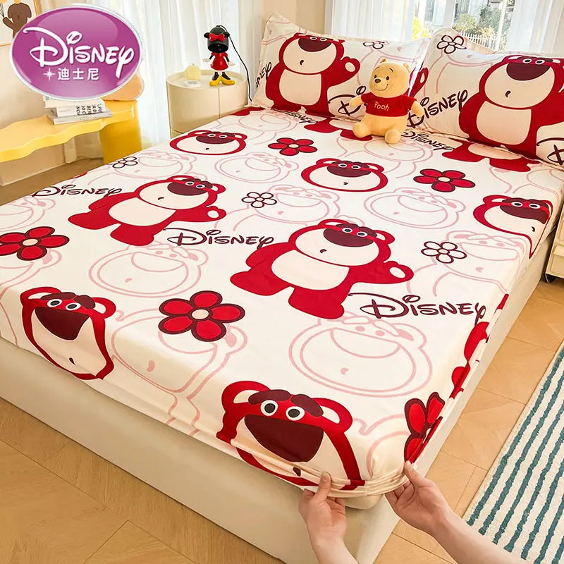 Disney Stitch Bed Mattress Cover Kawaii Cartoon Minnie Pooh Bear Lotso Bed Linen Fitted Sheet For Kids Adult Single Queen Size