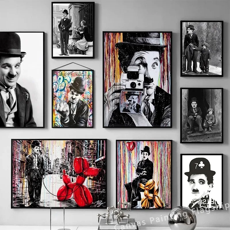 Chaplin The Kid Graffiti Funny Charlie Chaplin Movie Posters Canvas Print Painting Wall Art Picture for Living Room Home Decor