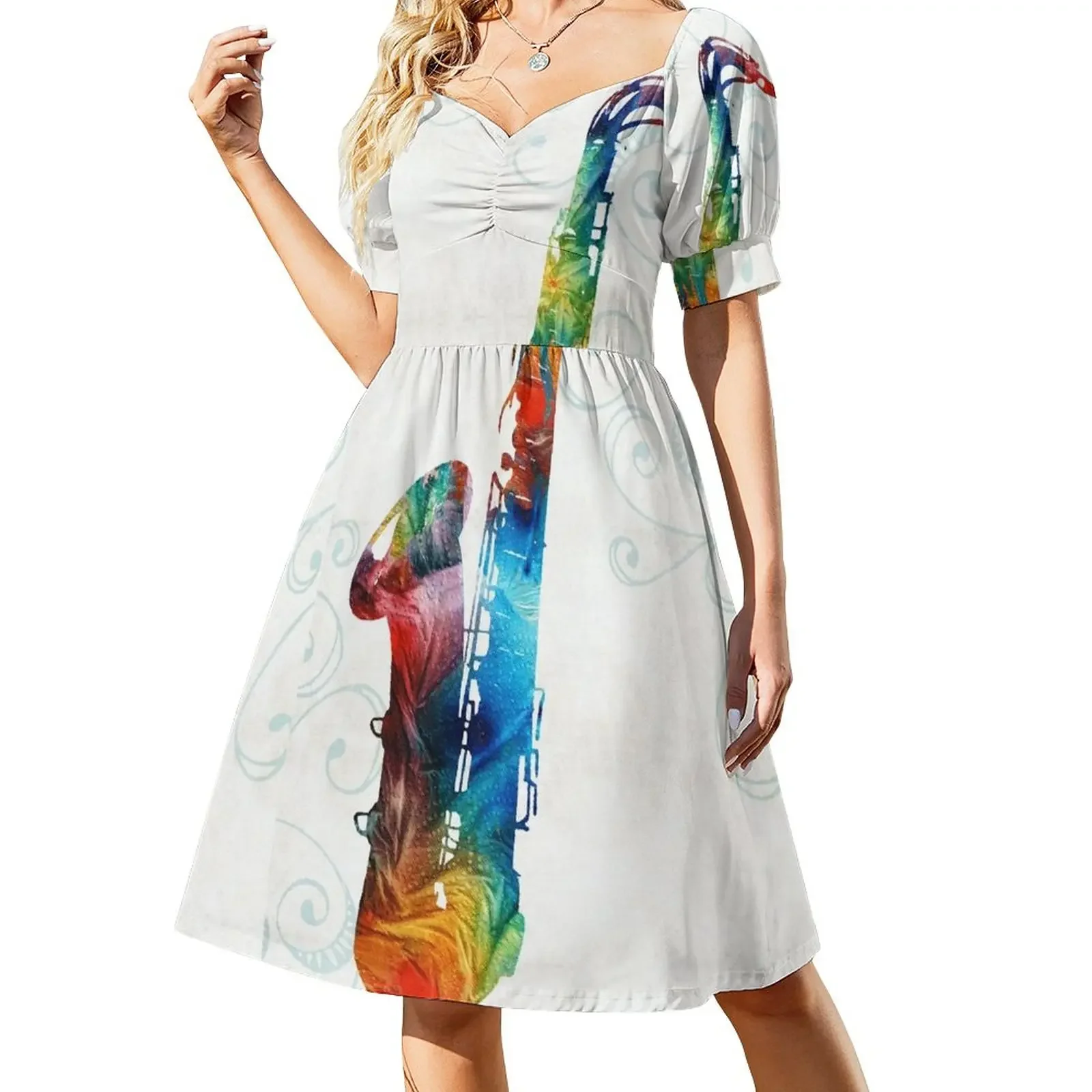 

Colorful Saxophone 3 by Sharon Cummings Short-Sleeved Dress Summer skirt dress dresses