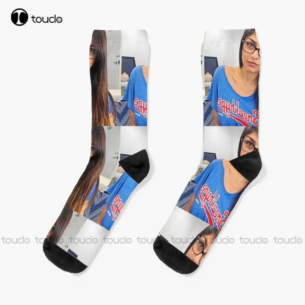 

Mia Khalifa Life Mia In Blue Shirt Socks Men'S Socks Personalized Custom Unisex Adult Teen Youth Socks Custom Gift Streetwear