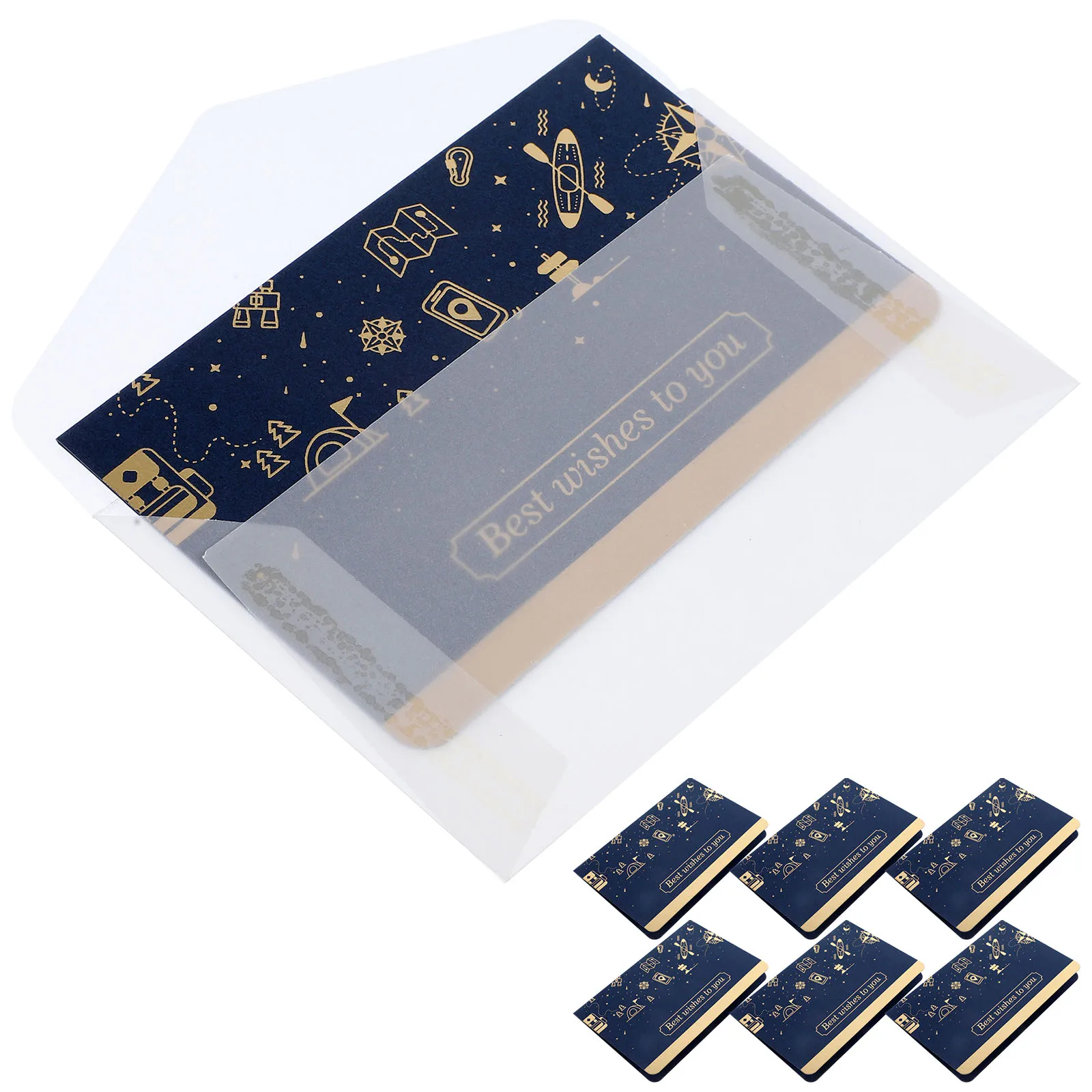 

6 set Greeting Card Sets Blue Foil Holiday Cards Envelopes Festival Party Gifts Birthday Wedding Invitations Christmas