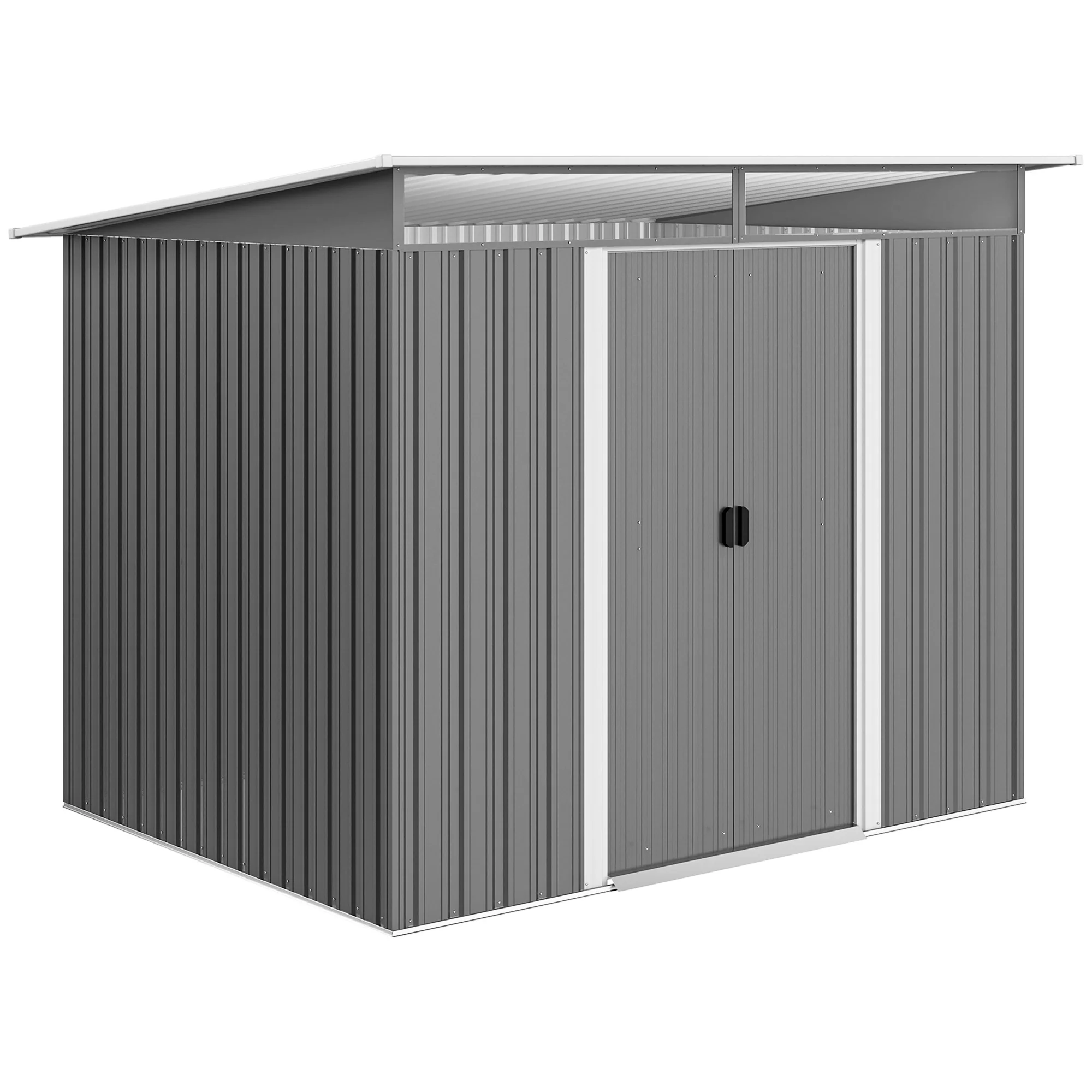 Cobertizo de Jardín Exterior de 4,5 m², 260x194x200 cm, con Paneles Frontales Transparentes y 2 Puertas Corredizas, Color Gris