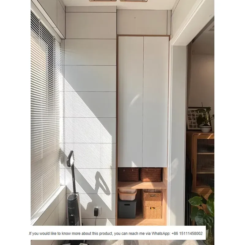 Tall White Oak Entryway Shoe Cabinet, Built-in Storage - Custom Size OEM
