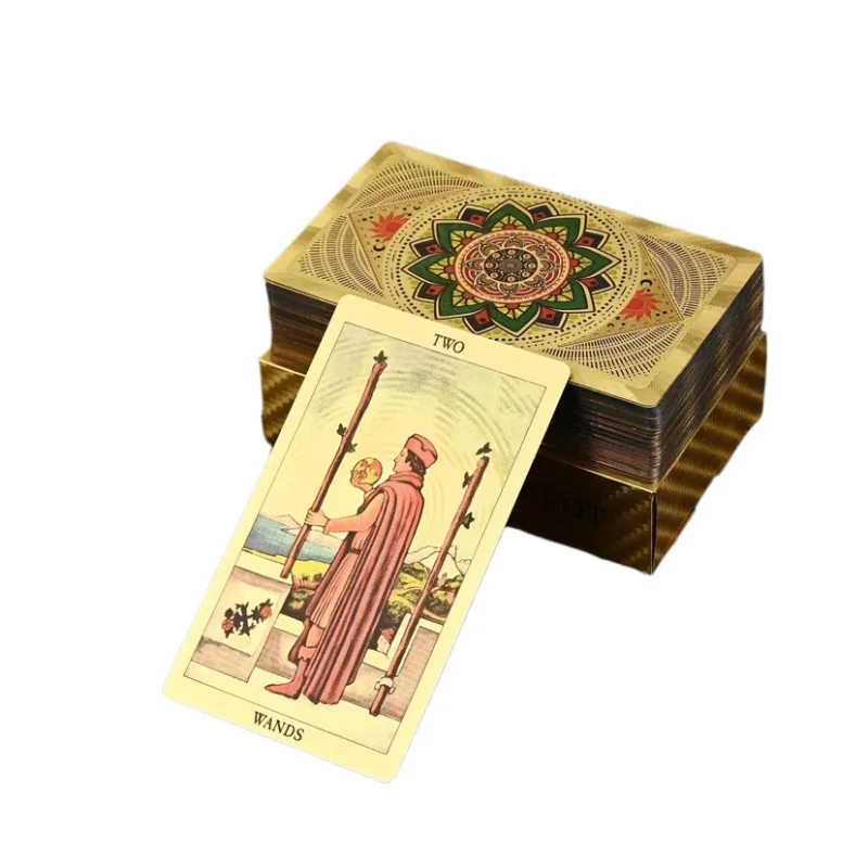 Tarot Kaarten Nieuwe Goudfolie Tarot Full Set Kleurendruk Goud Pvc Waterdicht Hoge Kwaliteit Voortreffelijke Tarotkaarten Partij Rekwisieten Kaarten