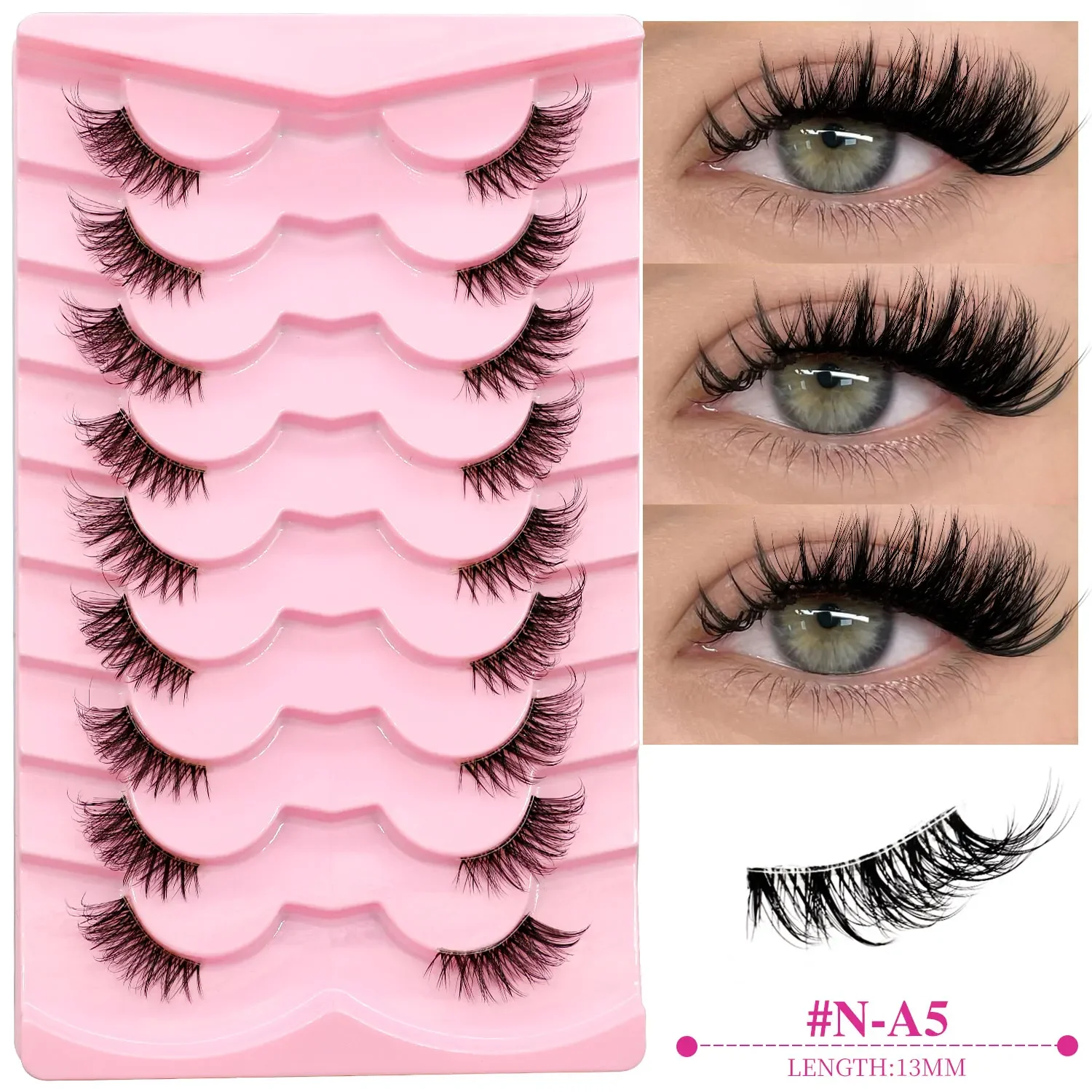 Veltrinay natürliche halbe Wimpern, Katzenwimpern, weich, dünn, mit klarem, unsichtbarem Band, wiederverwendbares Make-up aus künstlichem Nerz