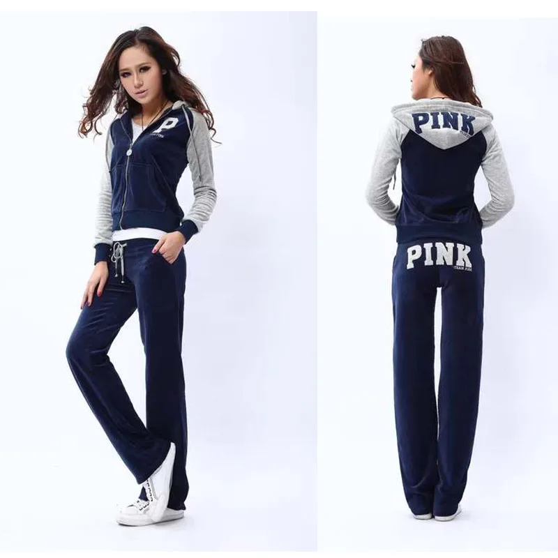 Contrast Color Women's Velvet Tracksuit Two Piece Set 2024 Autumn Warm Suit Hooded Sweatshirt and Trousers Casual Jogging Suit