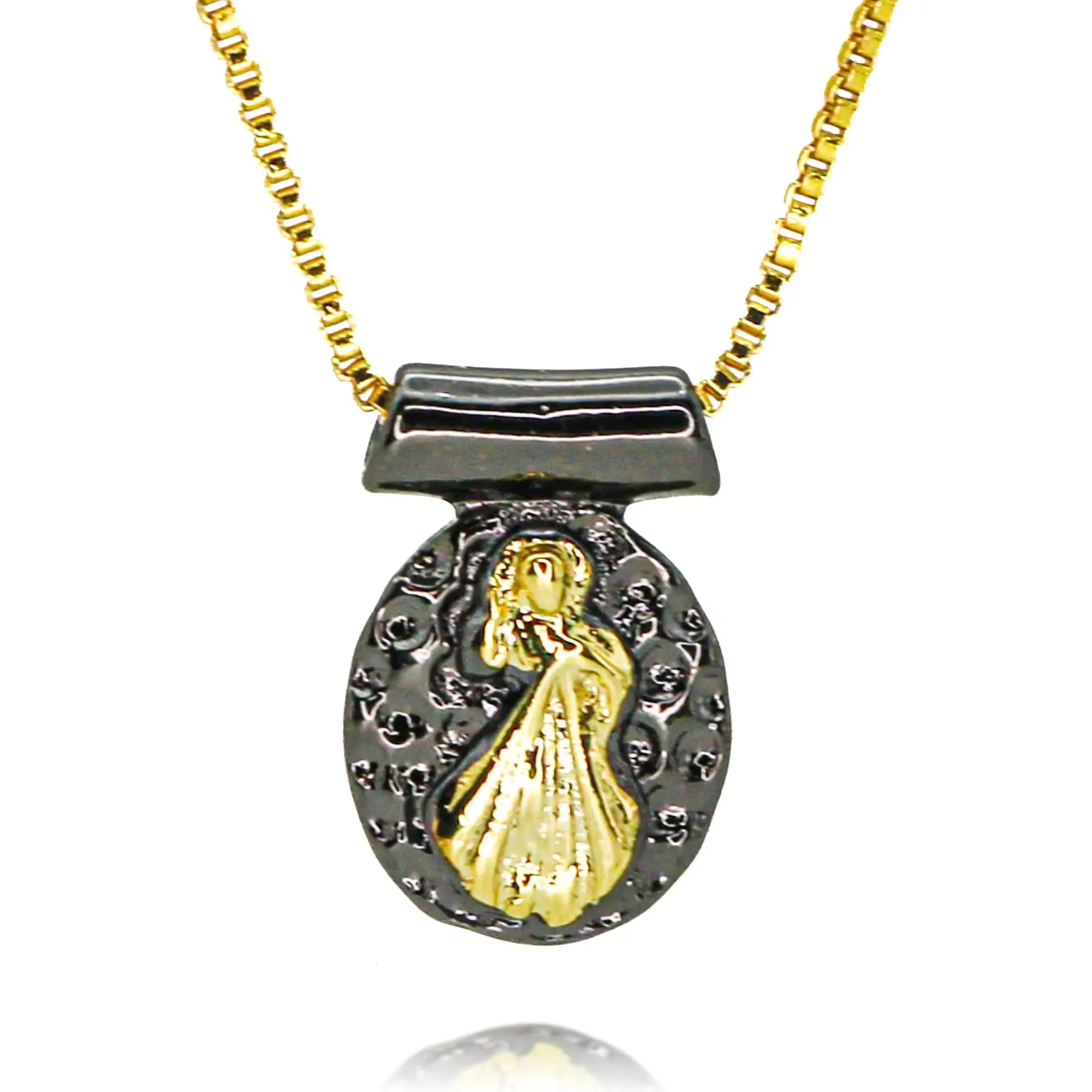 Gold Plated Divine Mercy Oval Charms for DIY Jewelry Making Black El Senor de La Misericordia Pendant Catholic Jewelry Gifts