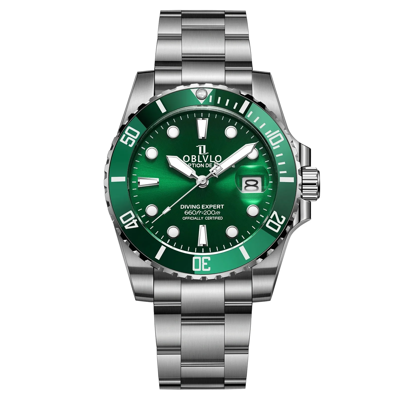

OBLVLO Men Automatic Watch 40mm Luxury Mechanical Wristwatch 20ATM Waterproof Sapphire Luminous Ceramic Bezel Screw Down Crown