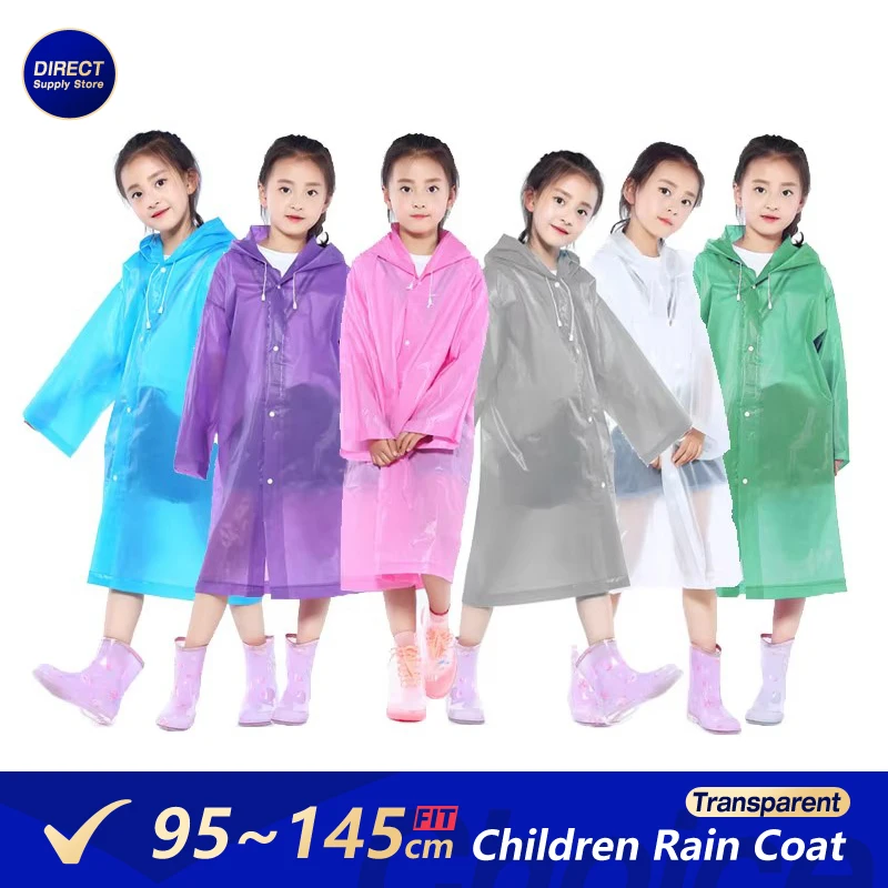 Kids Student Hooded Jacket Children Girl Boy Rain Coat Poncho Raincoat Cover Long Transparent Rainwear Waterproof Hooded