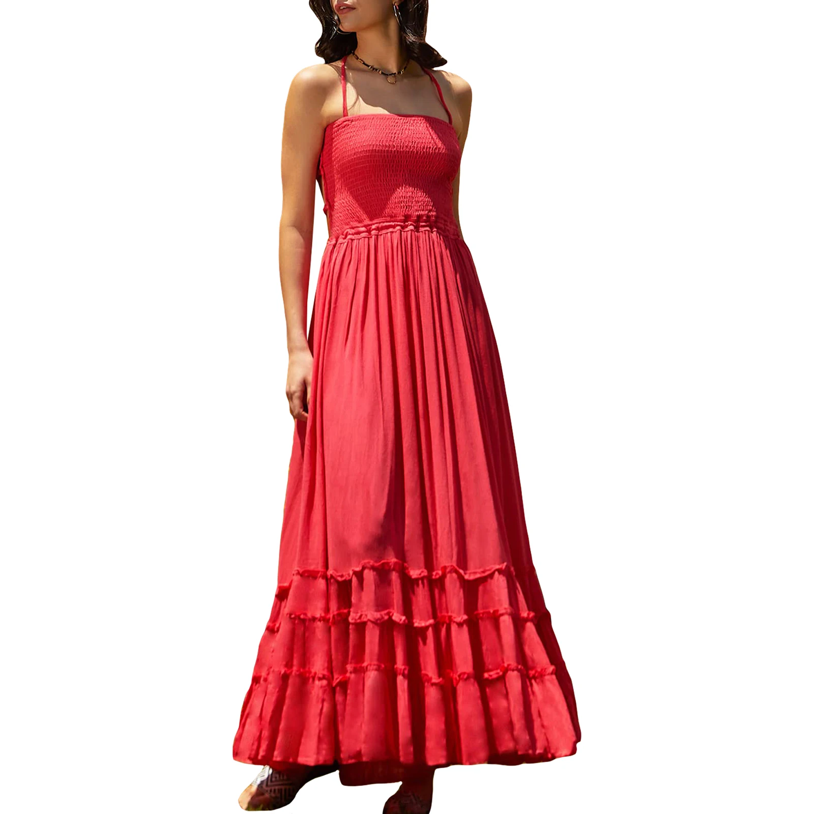 Women Elegant Y2k Maxi Dress Spaghetti Strap Square Neck Hollow Cut Out Backless Bandage Flowy A Line Holiday Long Dress