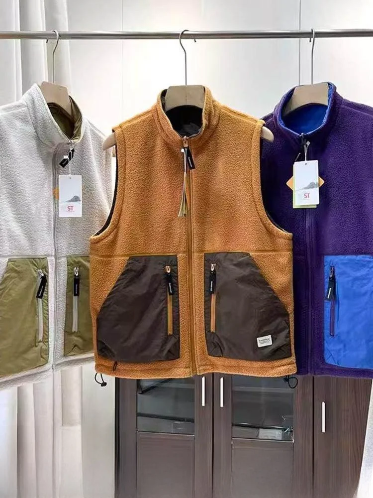 

Уличный двусторонний жилет из флиса, модный, спортивный, для многослойного ношения, унисекс, теплый, с воротником-стойкой, на молнии.