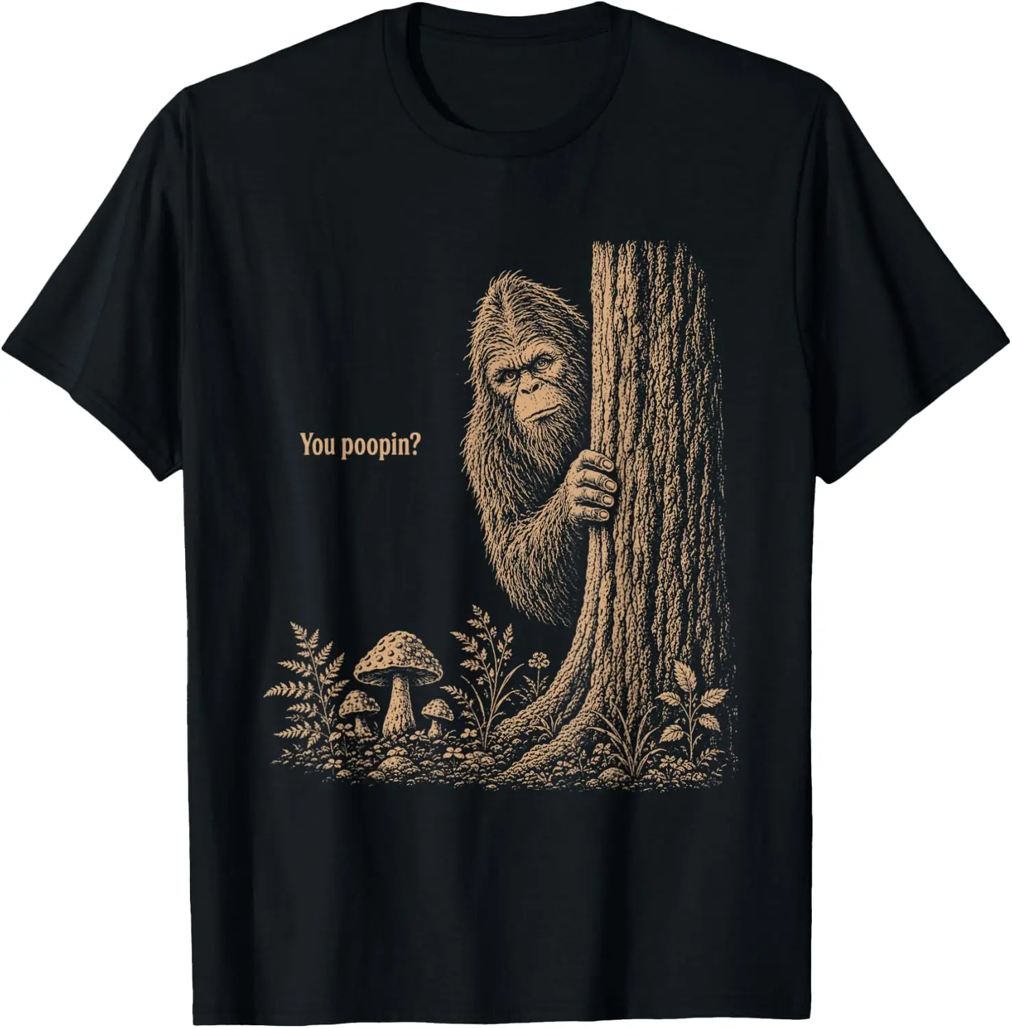 You Poopin Bigfoot Sasquatch Funny T-Shirt Men Vintage Street Style Graphic Tee Casual Short Sleeve Daily T-Shirt Y2k aesthetic,retro Graphic Print,Hand Drawn Pattern,Fashion Streetwear,Soft Fabric,Daily Wear