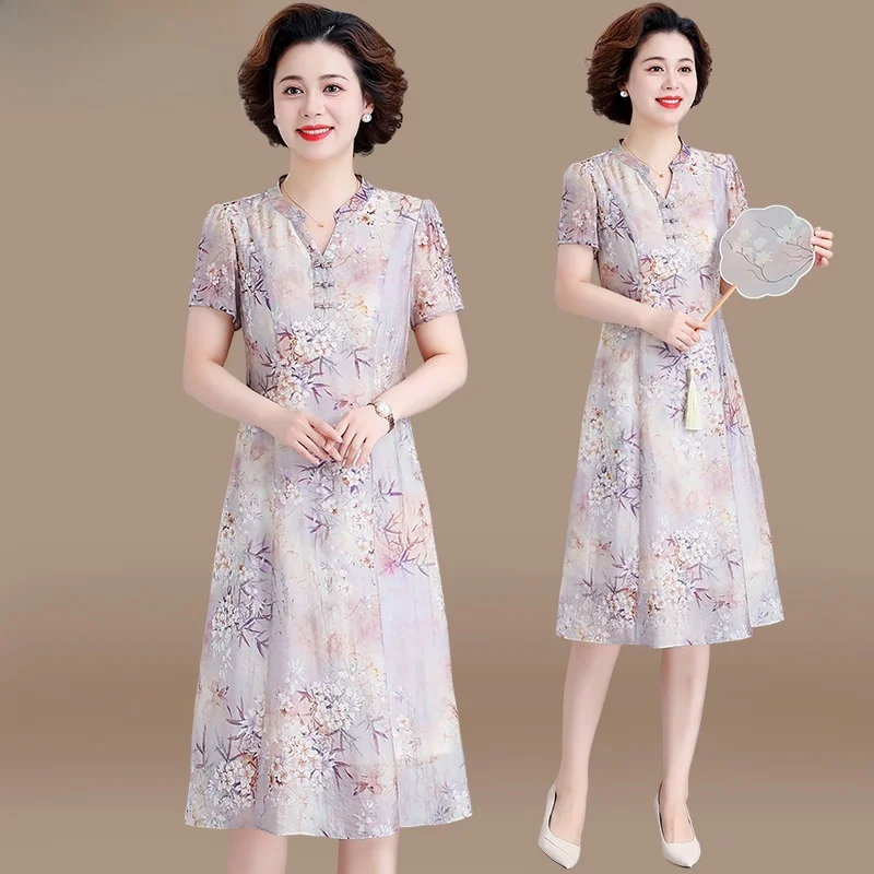 

Летняя хлопковая льняная юбка-миди для женщин среднего возраста в традиционном китайском стиле