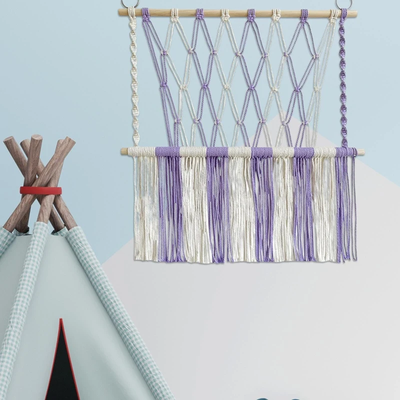 Gevulde Hangmat Tapijt Ruimtebesparend Boho Macrame Muur Opknoping Handgeweven Pluche Speelgoed Houder Net Voor Speelkamer Inrichting