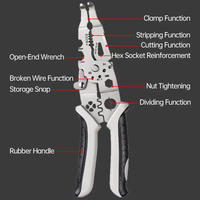 Multi-Function Professional Elbow Wire Stripper Pliers Crimping Tool Electrician Wire Crimping Cutter Wiring Scissors Hand Tool