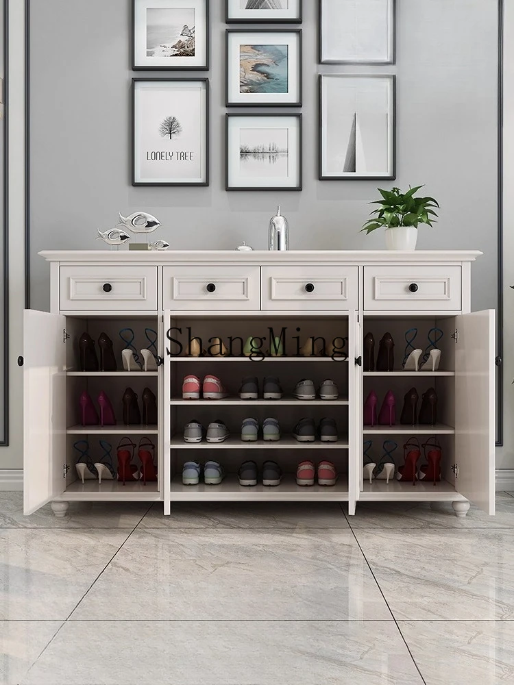 CL Wood Modern Minimalist Solid Wood Storage Cabinet Three-Door Entryway With Storage Drawers